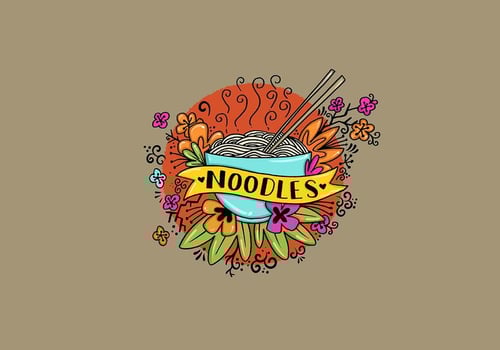 Noodle Bowl Flowers Tattoo Style Art  vector