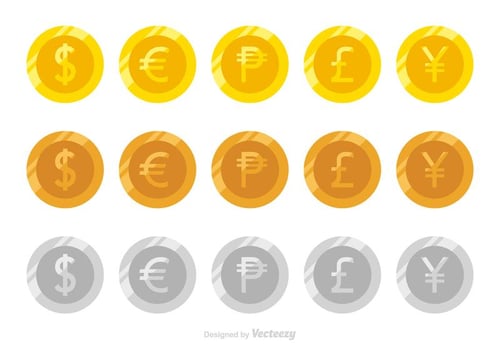 Flat Vector Coins Of Different Currencies
