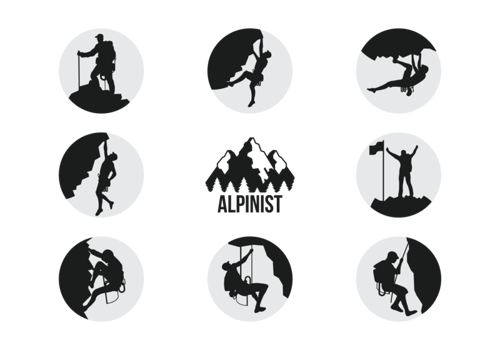 Alpinists Climbers Silhouettes Vector