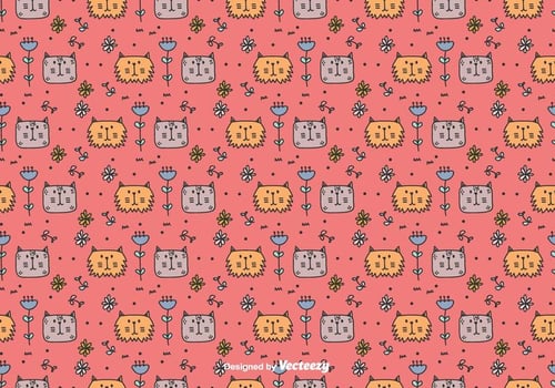 Cats And Flowers Pattern vector