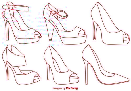 Vector Elegant Red Slippers Line Icons Set