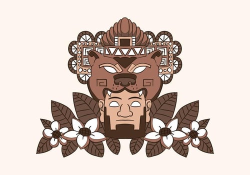 Aztecan Ornaments With Bear Man And Leaves vector