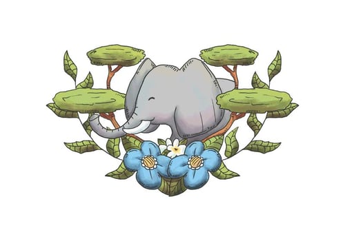 Watercolor Elephant With Trees And Leaves Wild Animal vector