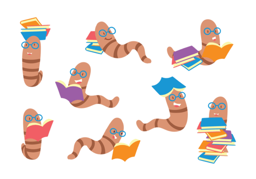 Bookworm Cartoon Set vector
