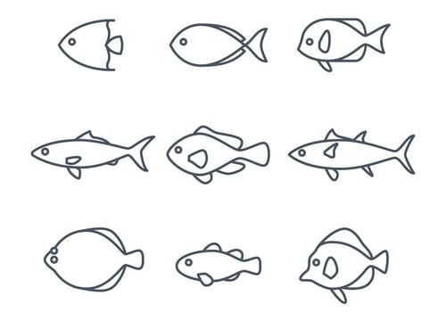 Linear Fish Icons vector