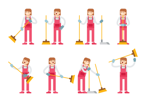 Girl Sweeps Cartoon Vector