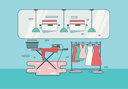 Retro Laundry Room with Ironing Board Vector
