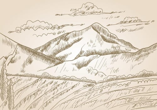 Gravure Sketch Of A Mountains vector