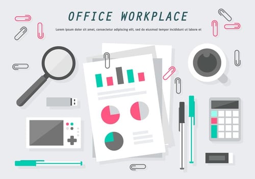 Free Flat Office Workplace Vector Illustration