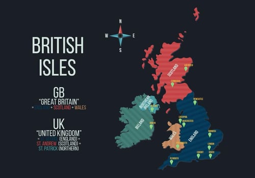 British and Irish Isles Map Vector Illustration 