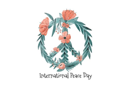 Watercolor Peace Symbol Building With Leaves And Flowers  vector