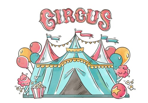 Circus Tent With Balloons, Pop Corn And Ice Cream vector