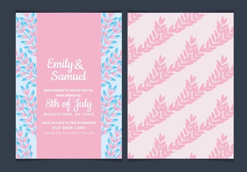 Vector Floral Pink Wedding Invitation