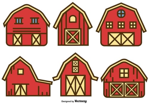 Vector Set Of Red Barn House Icons
