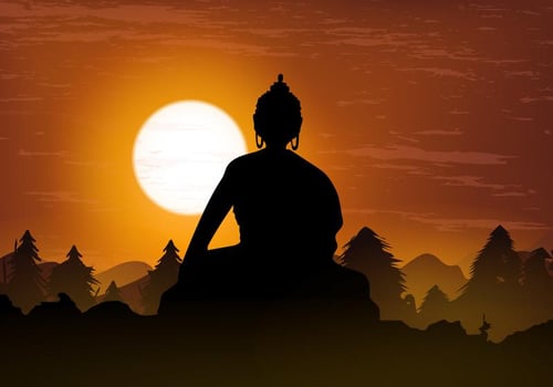 Sitting Thai Buddha In The Silhouette vector