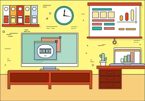 Free Flat Design Vector Office Room Illustration