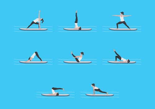 Yoga Workout On Paddleboard Vectors 