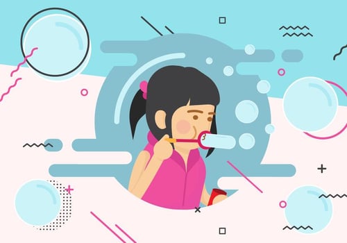 Funky Little Girl Blowing Bubbles Vector Illustration