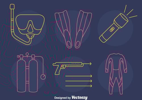 Spearfishing Element Line Icons Vector