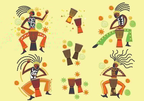 Vector Man Playing Djembe and African Music