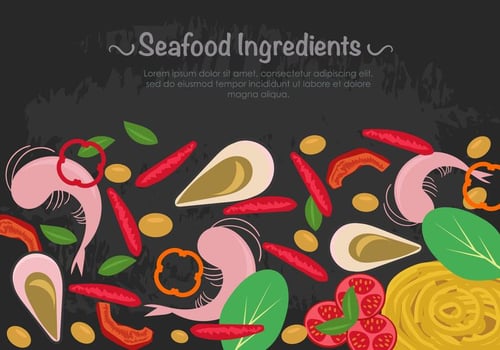 Seafood Ingredients With Pasta vector