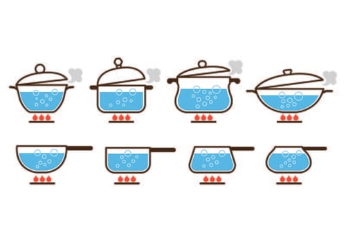 Pots with Boiling Water Icon Vectors 