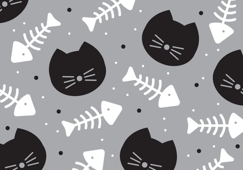 Cat and Fishbone Pattern Vector 