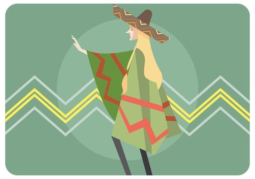Girl Wearing Sombrero and Poncho Vector