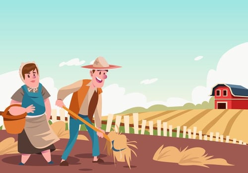 Peasants Spreading Hay Vector 