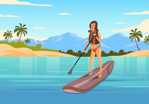 Woman Standing On Paddleboard Vector 
