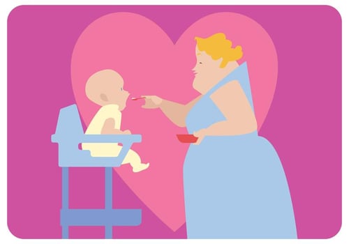 Nanny Feeding Baby Vector