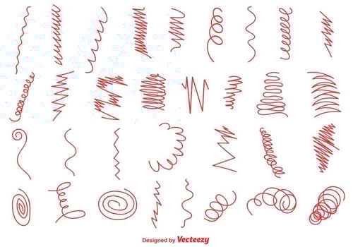 Set of Red Hand Drawn Swirls And Squiggles. Vector Set
