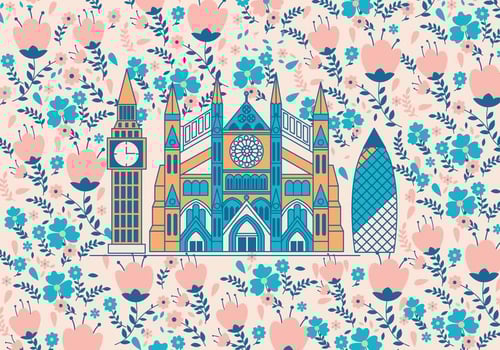 Westminster Abbey with Flowers Pattern Vector
