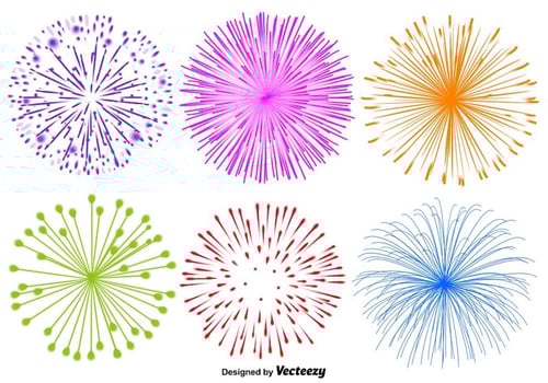 Vector Set Of Fireworks Illustrations On White Background