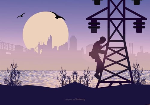 Landscape with Lineman Silhouette vector