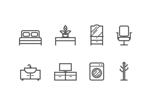 Furniture and home decoration set icons vector
