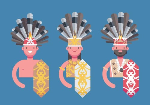 Dayak Borneo Etnic People Flat Vector Illustration