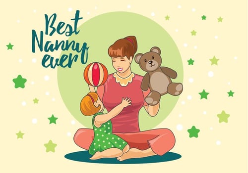 Nanny Playing with Children in the Home Vector 