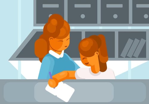 Nanny Helping with Homework Vector
