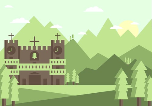 Abbey Landscape Illustration Vector 2