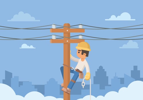 Electrician Working On Cable Pole vector