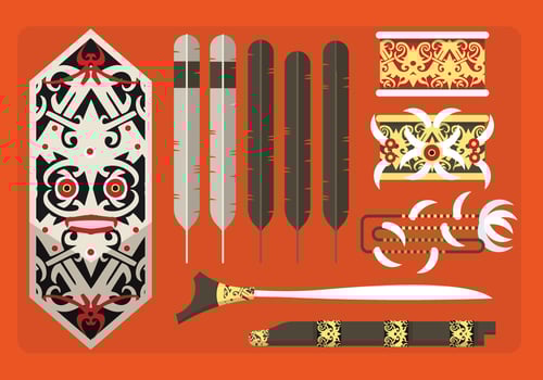 Etnic Pattern Indonesian Dayak Culture Vector Flat