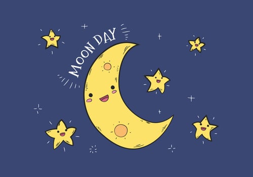 Cute Moon Character in the Sky Vector 