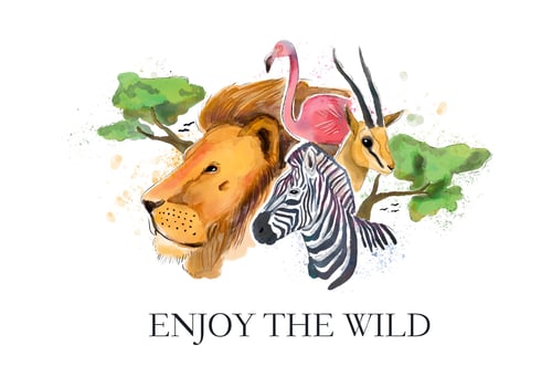 Safari Wildlife Watercolor Style Vector 