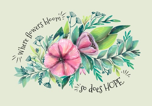 Watercolor Bouquet Flower And Leaves With Quote vector