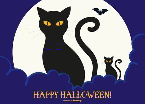 Cute Black Cats Happy Halloween Illustration vector