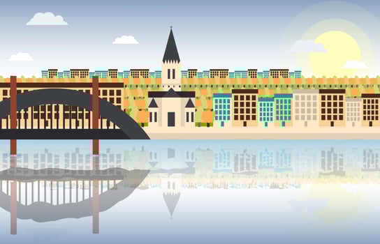 Lyon City Landscape Flat Illustration Vector