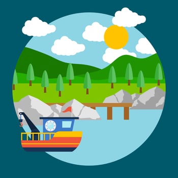 Sea With Boat Background vector