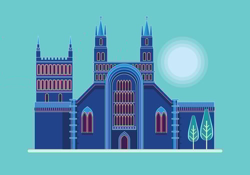 Illustration of Tewkesbury Abbey, Gloucestershire, UK vector