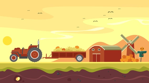 Hayride Carrying Pumpkins Free Vector
